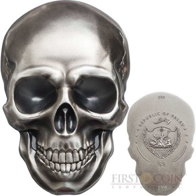 Republic of Palau 3D SKULL NUMBER 1 Silver Coin $5 Antique finish 2016 Smartminting technology 1 oz